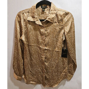 NWT Japna Button-Up Floral Shirt Blouse Gold Long Sleeve Women's Size Small